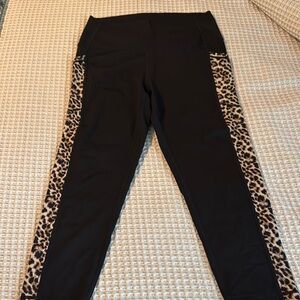 Zyia Black Leggings with Leopard Print Sides
